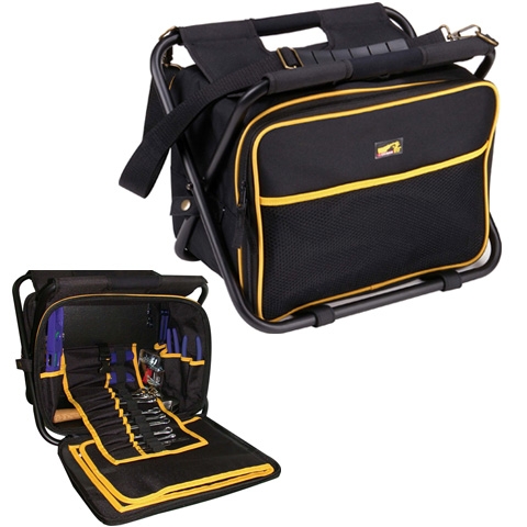Tool Bag With Built-In Folding Stool