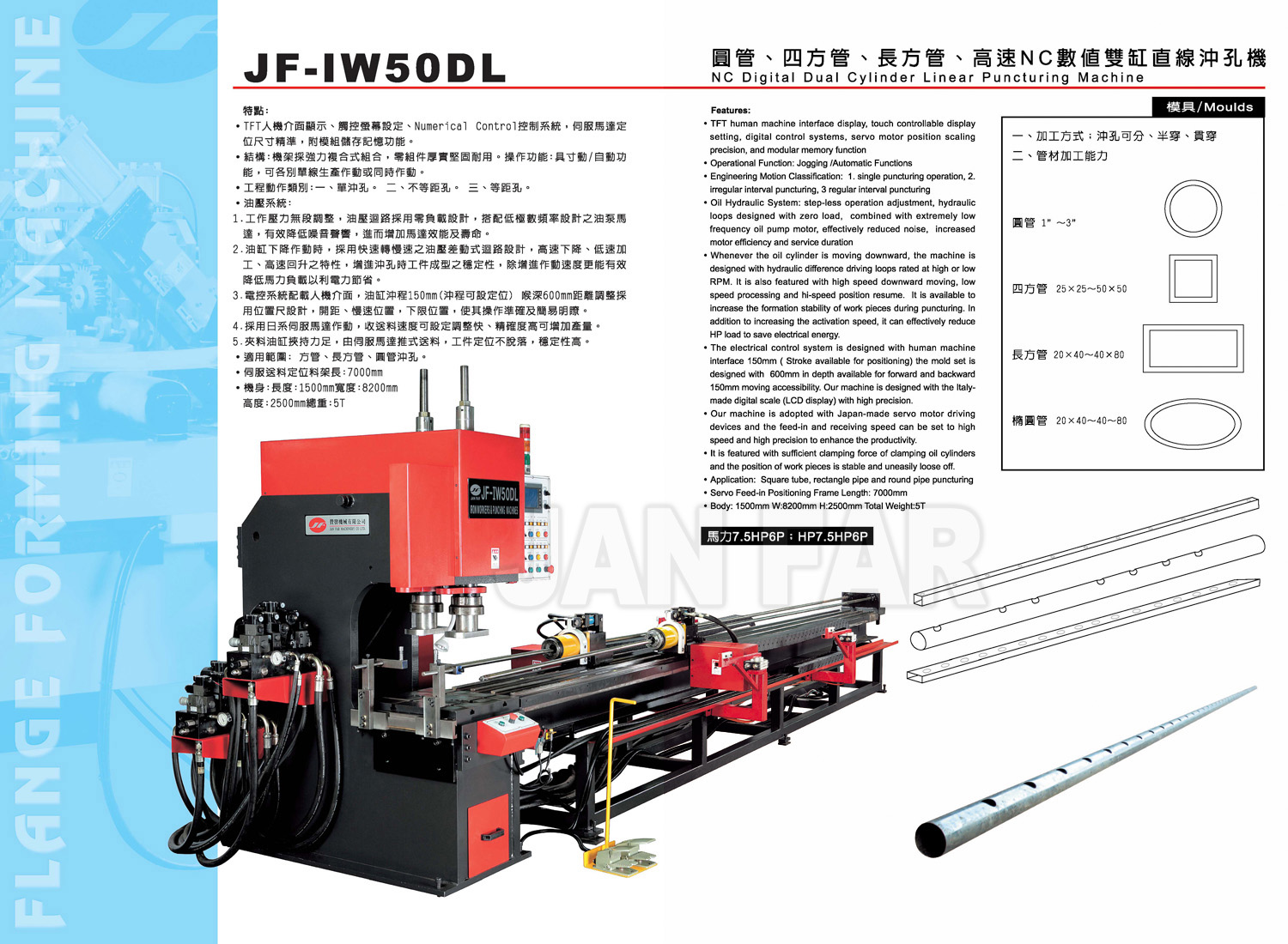 圓管、四方管、長方管、高速NC數值雙缸直線沖孔機