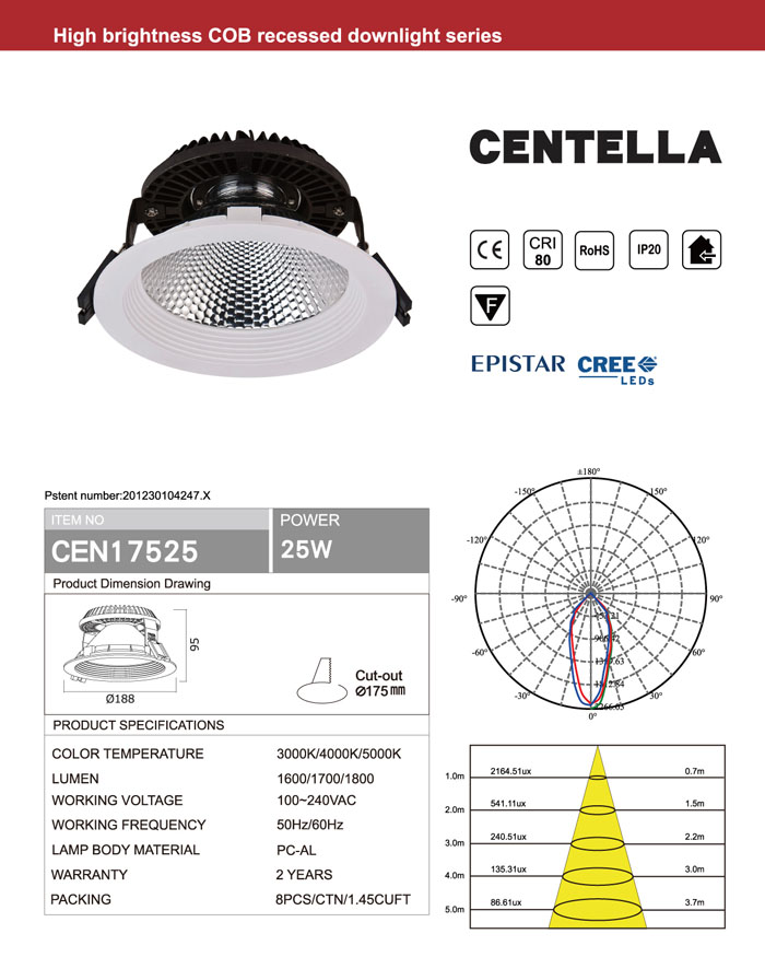 CREE or EPISTAR 25W COB LED DOWNLIGHT