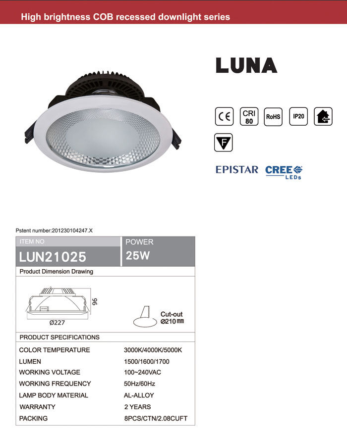CREE or EPISTAR 25W COB LED DOWNLIGHT CREE or EPISTAR 25W COB LED DOWNLIGHT