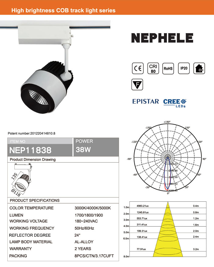 38W CREE OR EPISTAR LED TRACK LIGHT