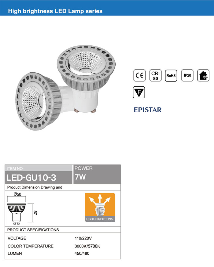 RETROFIT LIGHT Ra80 GU10 7W COB LED BULB