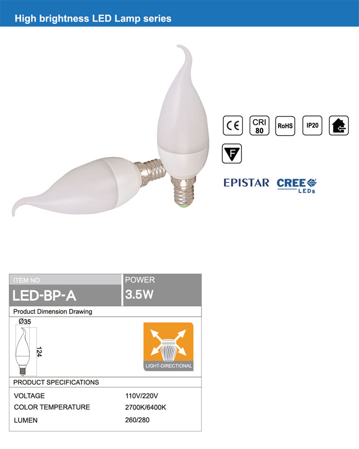 CANDLE LIGHT CANDELABRA E14 4W LED CANDLE LIGHT CANDELABRA E14 4W LED