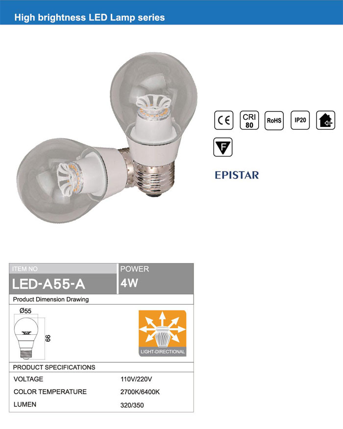 OMNI DIRECTIONAL Ra80 E27 4W LED BULB OMNI DIRECTIONAL Ra80 E27 4W LED BULB