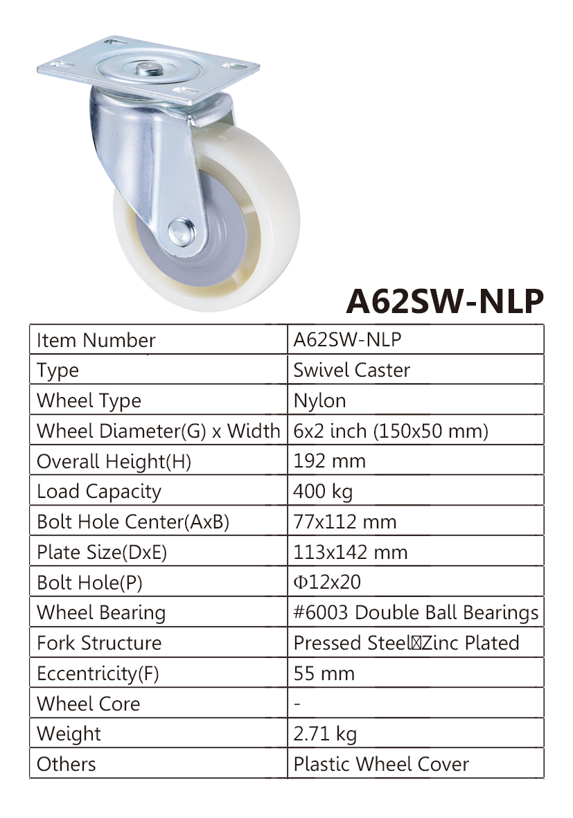 6 inch Nylon Swivel Outdoor White Heavy Caster Wheels