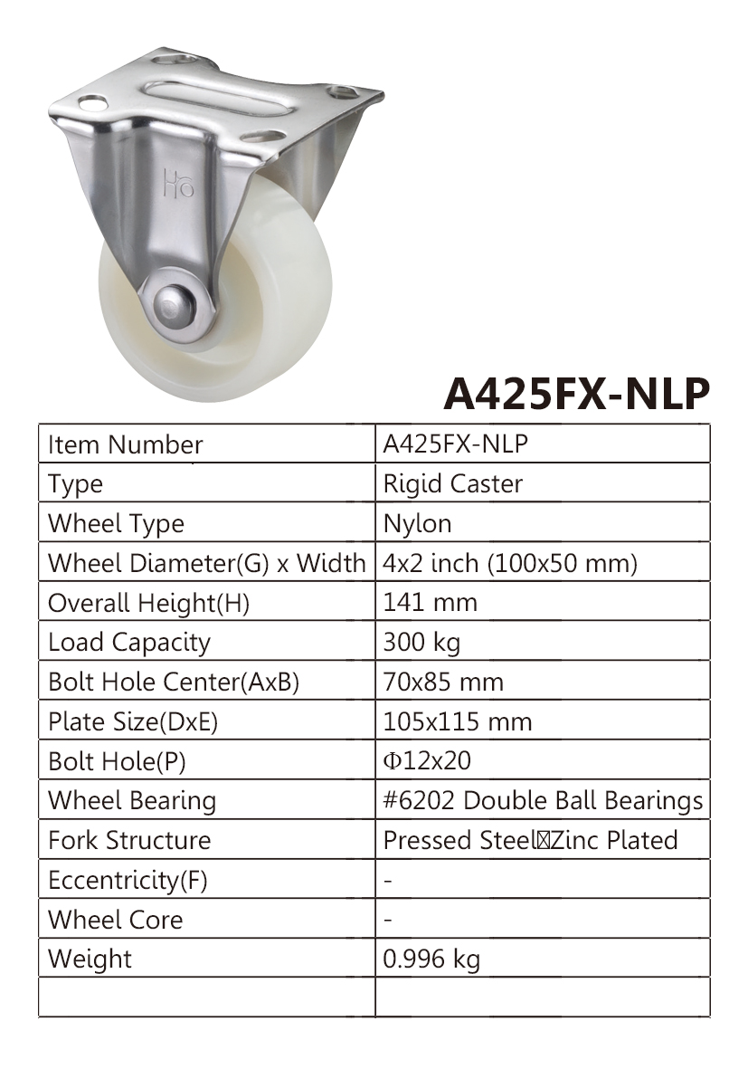 Industrial Heavy Trolley 100mm Nylon Rigid Wheel