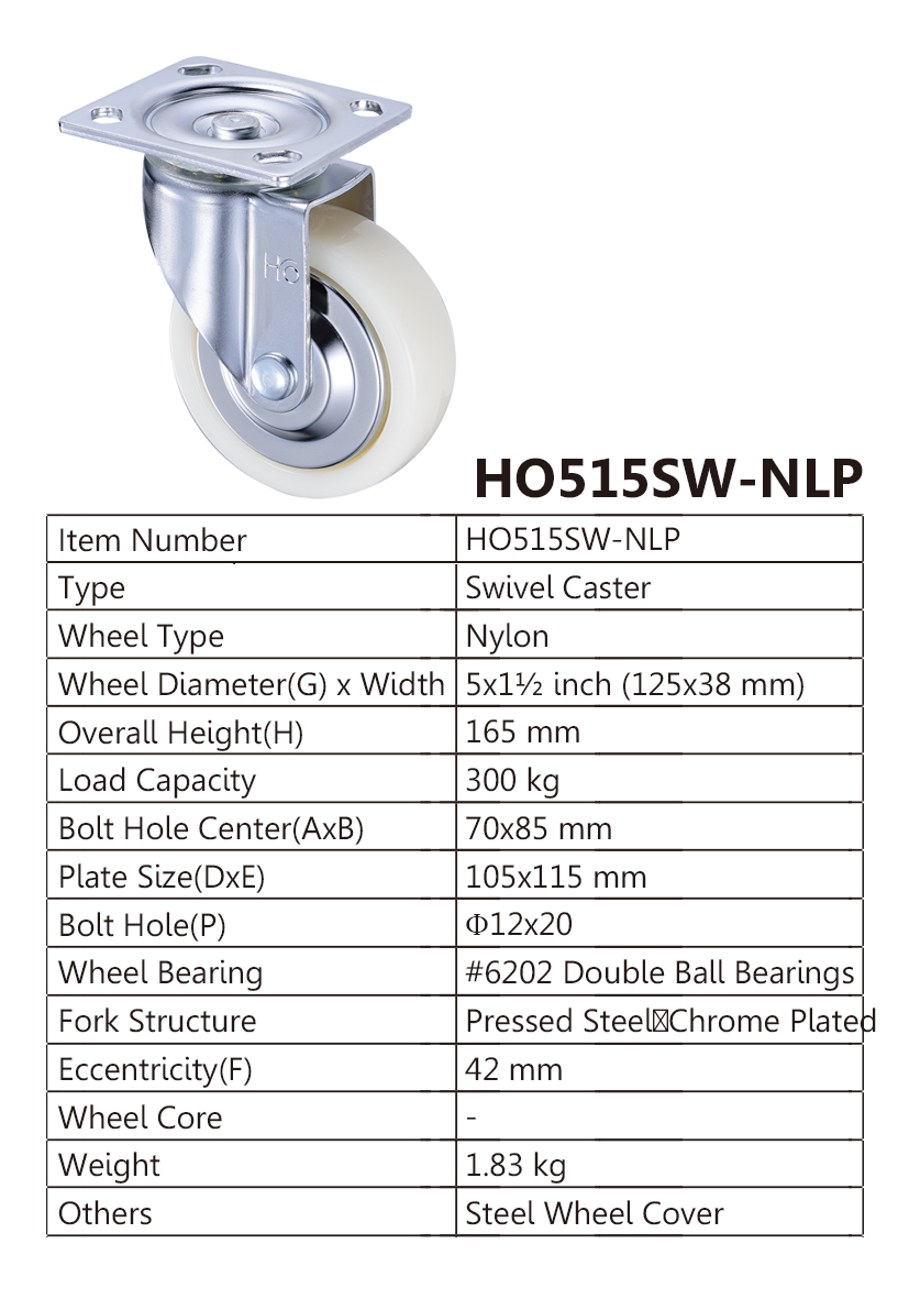 Nylon 125mm Swivel Top Plate Industrial Chrome Casters