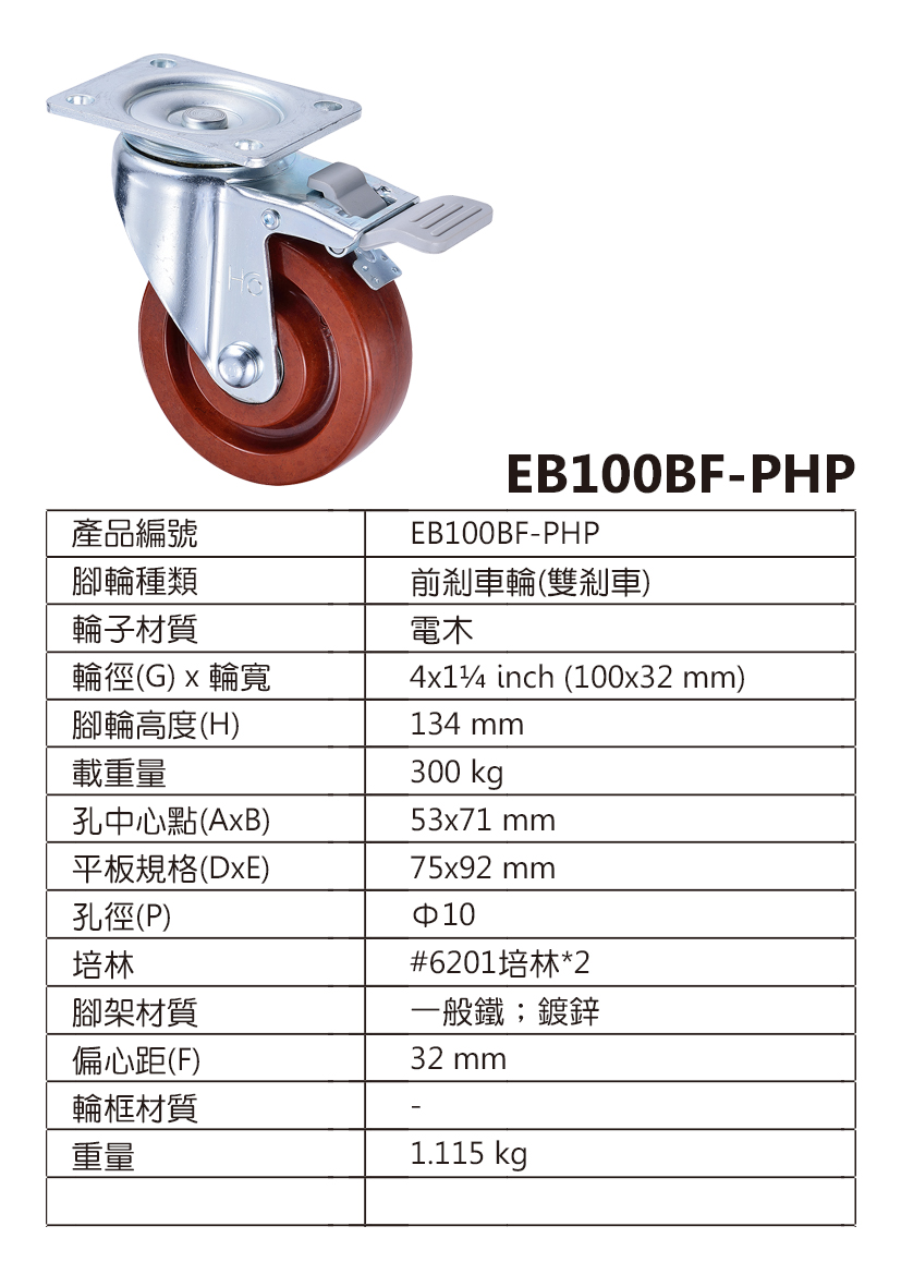 4吋儀器孔位耐高溫電木剎車輪(4x1.25