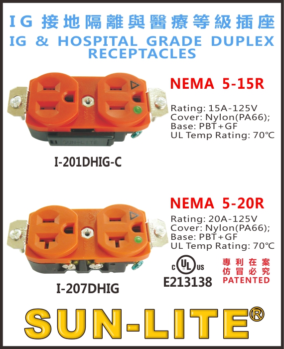 IG & HOSPITAL GRADE DUPLEX RECEPTACLES