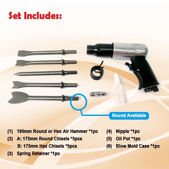 Low Vibration Air Hammer Kit w/ Chisels Low Vibration Air Hammer Kit w/ Chisels