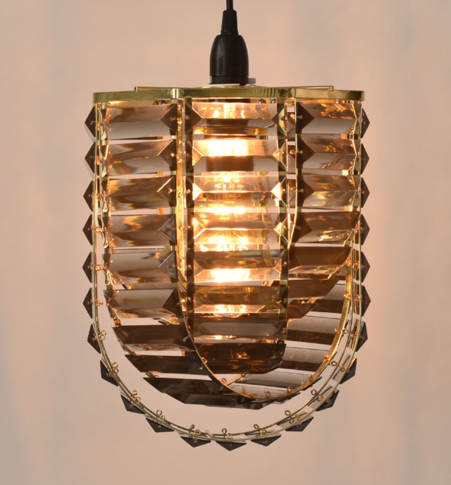 Octagonal Polished brass frame and Grey Acrylic prism pendant