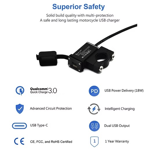 Motorcycle Handlebar USB Charger