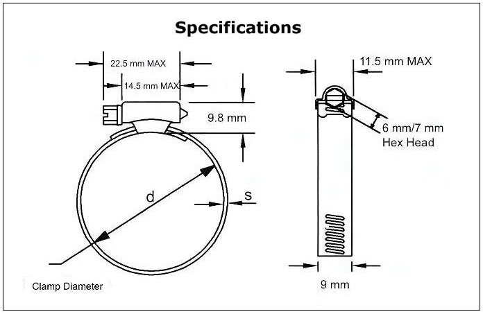 Worm Drive Hose Clamps - 9 mm Band