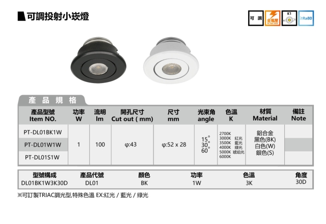 可調投射小崁燈