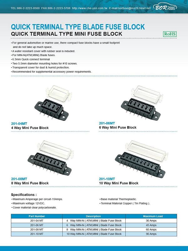 QUICK TERMINAL TYPE MINI FUSE BLOCK-6 Way Mini Fuse Block QUICK TERMINAL TYPE MINI FUSE BLOCK-6 Way Mini Fuse Block