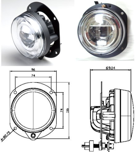 90mm LED projector fog lamp, SAE / ECE