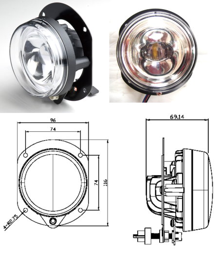 90mm LED projector Daytime running light (DRL), SAE/ ECE