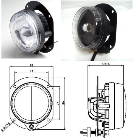 90mm 投射式LED寬角霧燈, SAE / ECE