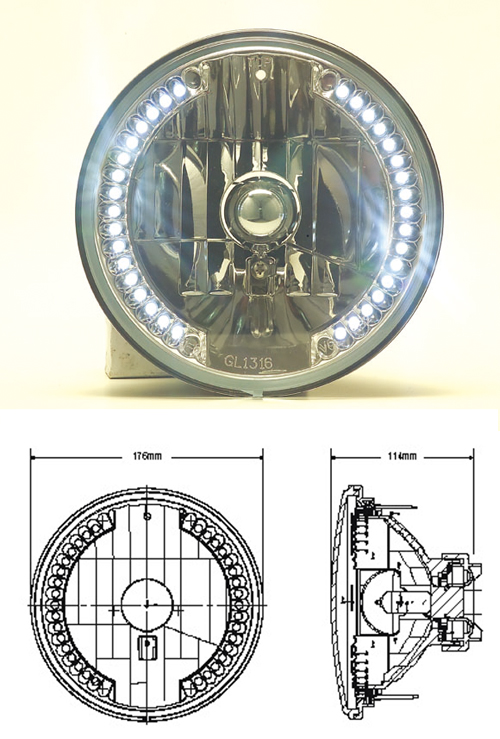 7”Round Headlamp with White LED DRL