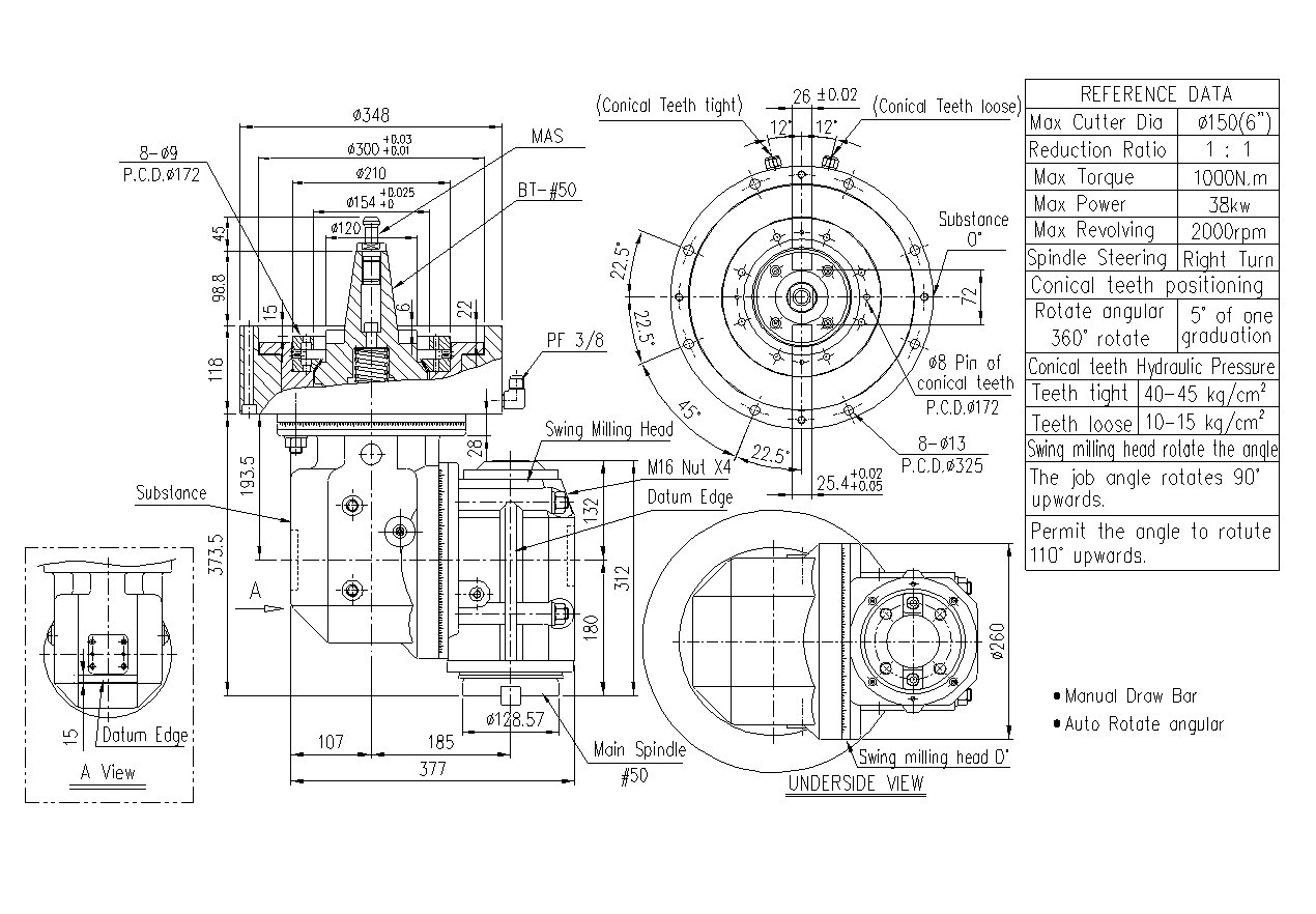 Conical Teeth Positioning-Multiangular Milling Head