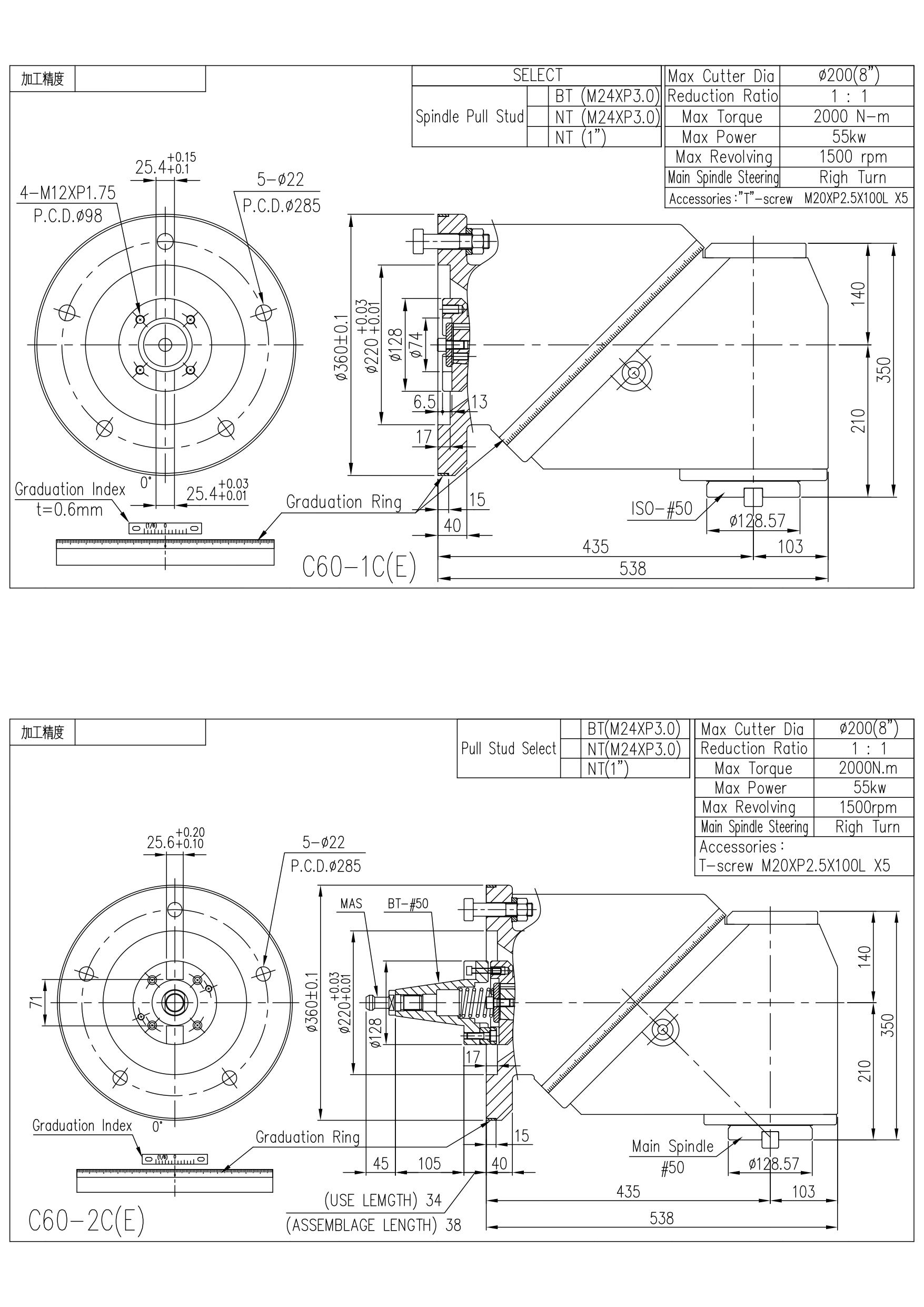 C60 Multi-angular Milling Head | For Double Column Milling Machine, Vertical Lathe Application