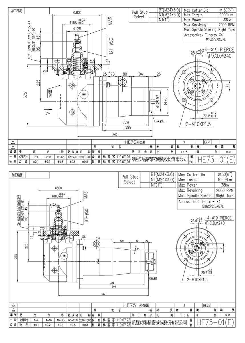 HE73/HE75 Angular Extend Milling Head