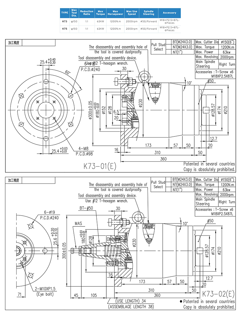 K73/K75 Extension Head, Machine Tool Special Attachment Head, Milling Heads