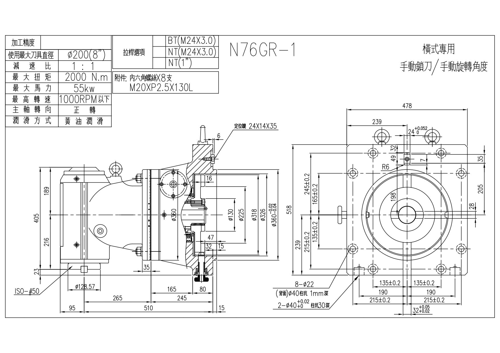 N76GR 强力高精密铣削头 | 应用于大型龙门铣床.专用机(落地搪铣床)