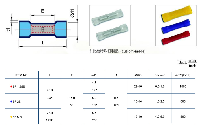 红铜板中接式绝缘套管端子