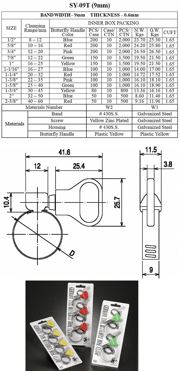 Germany Type Hose Clamp W/Butterfly Handle