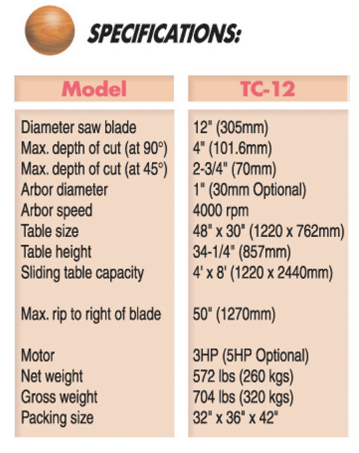 TC-12 12” Tilting Arbor Saw