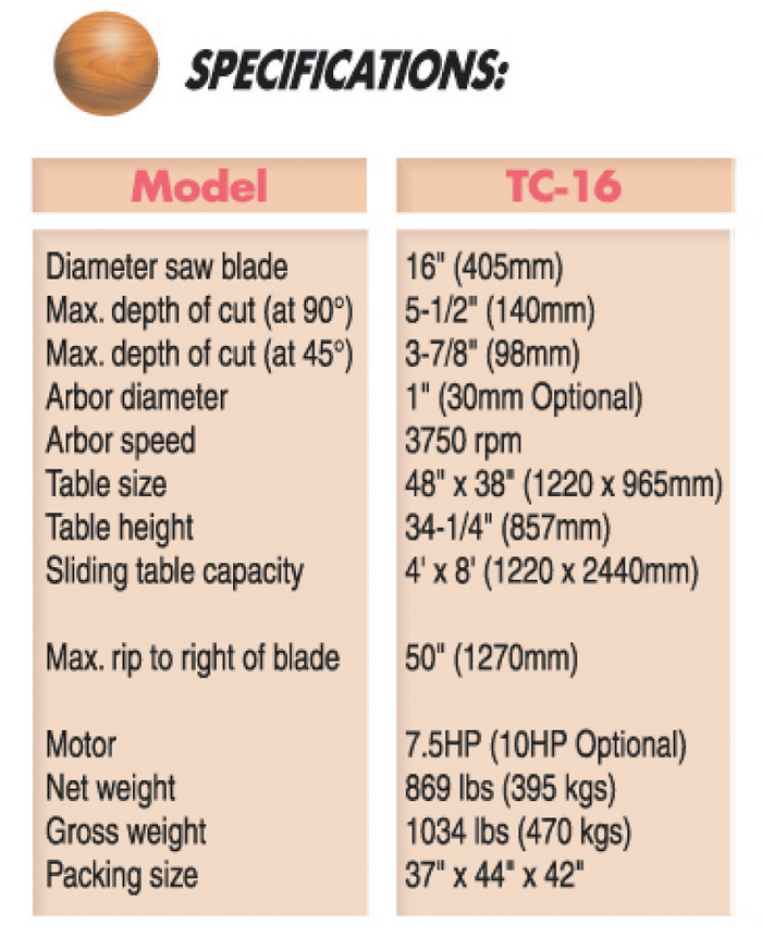 TC-16 16” Tilting Arbor Saw