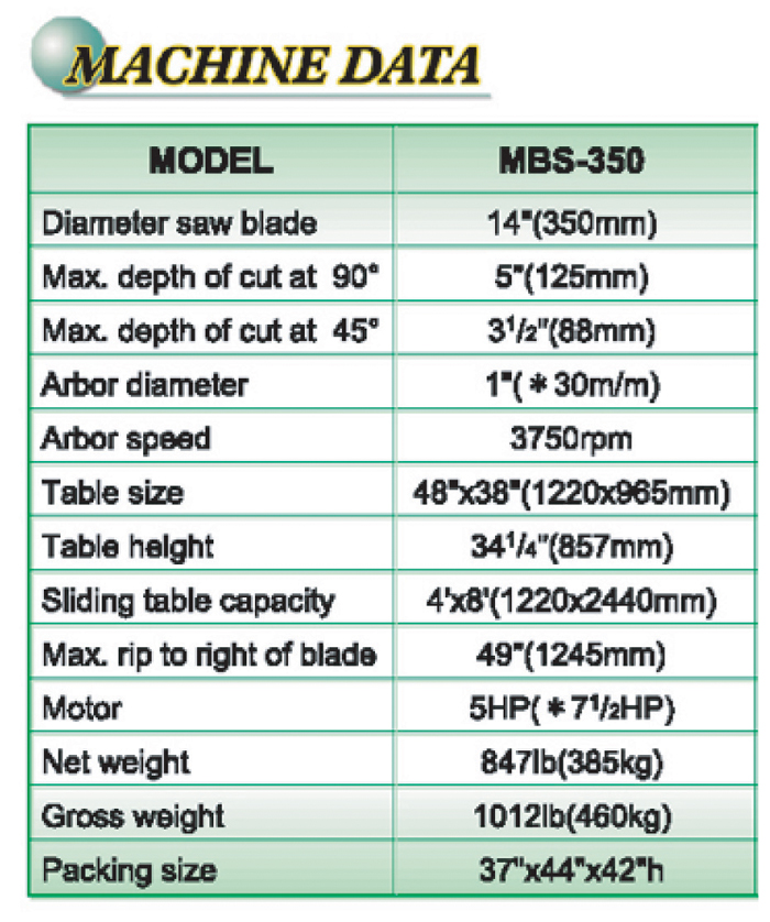 MBS-350 14” Tilting Arbor Saw