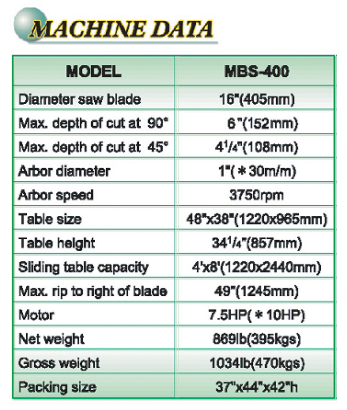 MBS-400 16” Tilting Arbor Saw