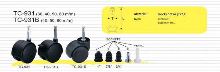 辦公傢俱桌椅腳輪 | 雙輪型塑膠輪子 (Office Furniture Caster)