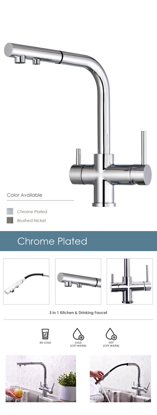 Drinking Faucet, Tri-flow hot/cold & filtered water, pull-out hose – NKD53N12CP