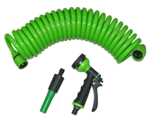 3/8” 25FT coil hose with plastic connector and plastic trigger nozzle