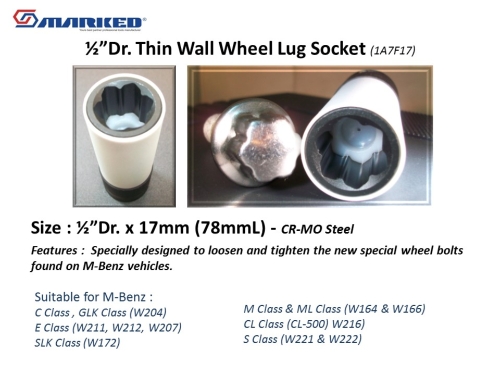 1/2”Dr. Benz Socket 17mm (78mmL) 1/2”Dr. Benz Socket 17mm (78mmL)