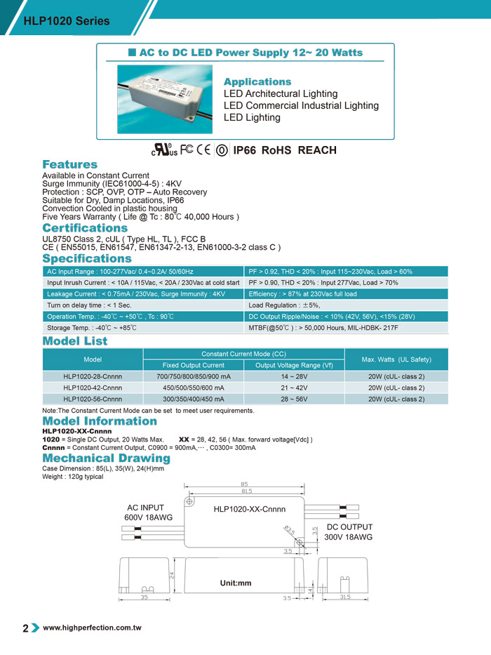 HLP1020 Series - AC to DC LED Switching