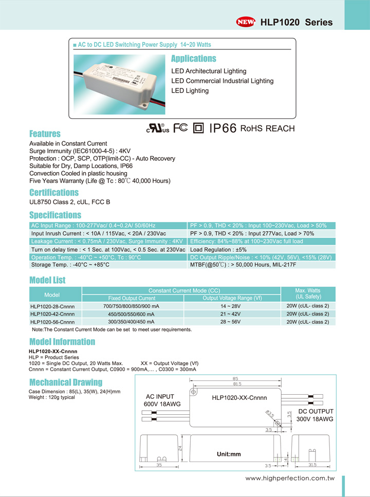 HLP1020 Series - AC to DC LED Switching