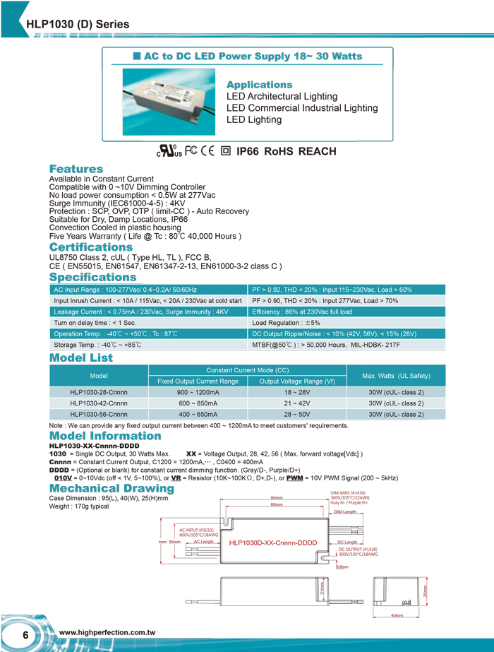 HLP1030 Series - AC to DC LED Switching