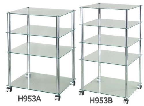 K/D 4-Tier Glass Cart With Casters & K/D 5-Tier Glass Shelf Cart With Casters