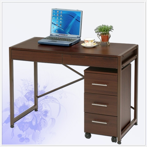 Wood-Grained Student Desk With Three Drawers　デスクと三つ引出チエストセット