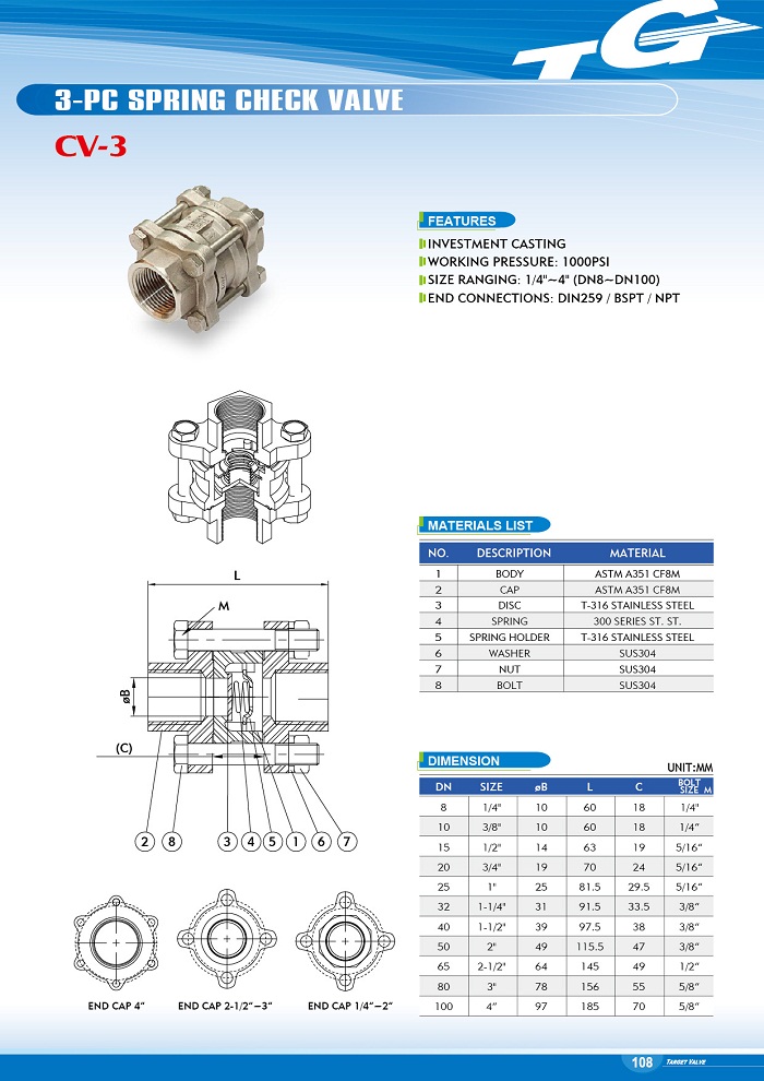 3-PC Spring Check Valve