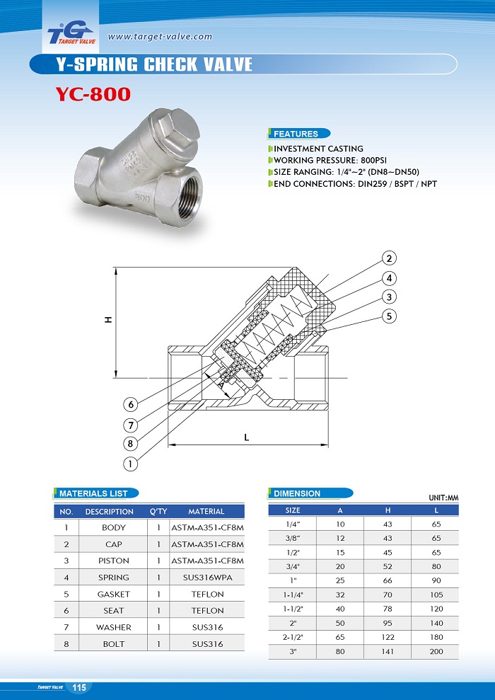 Y-Spring Check Valve