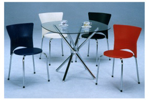 S-851T 交叉桌铁管/玻璃/S-873塑胶椅