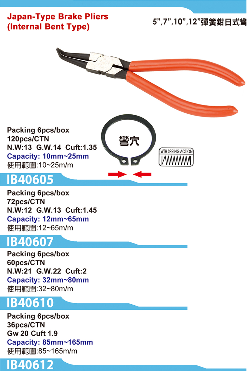 Japan-Type Brake Pliers 
(Internal Bent Type)