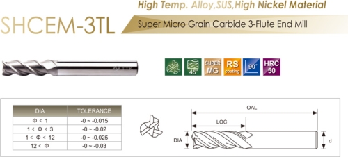 Super Micro Grain Carbide 3-Flute End Mill
