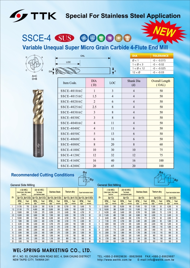 Unequal-flute Super Micro Grain Carbide End Mill special for Stainless Steel