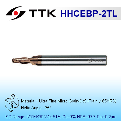 Ultra Fine Micro Grain Carbide 2-Flute Ball End Mill Long Shank